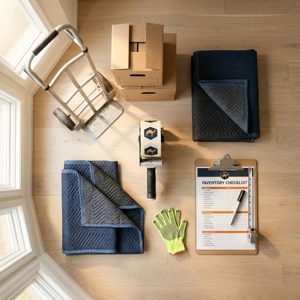 Professional moving supplies and packing materials layout for Solomon residential relocations